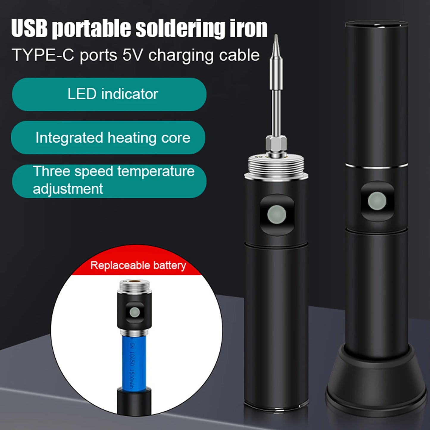 USB Portable Intelligent Electric Soldering Iron Multifunctional Soldering Welding Pen with 300-400℃ Temperature Adjustment
