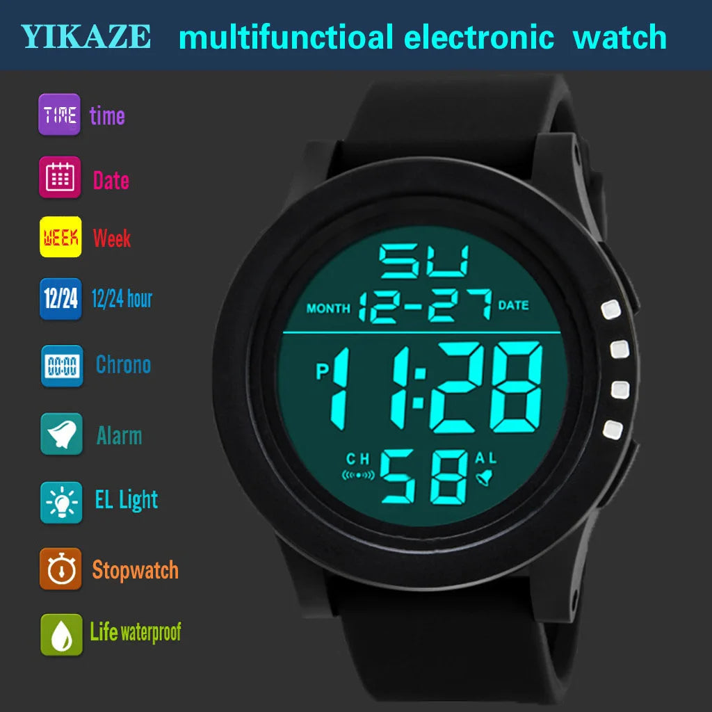 Men Sport Watch Multifunction Military Sports Watch Waterproof Luminous LED Digital Kids Watch Big Dial Student Electronic Watch