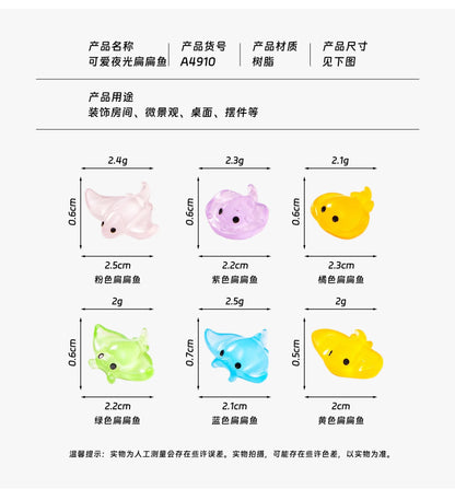 30pcs Cartoon Manta Ray Luminous Ocean Animal Ornament Resin Craft Cute Ocean Animal Miniature Figurines DIY Mini Animals Statue