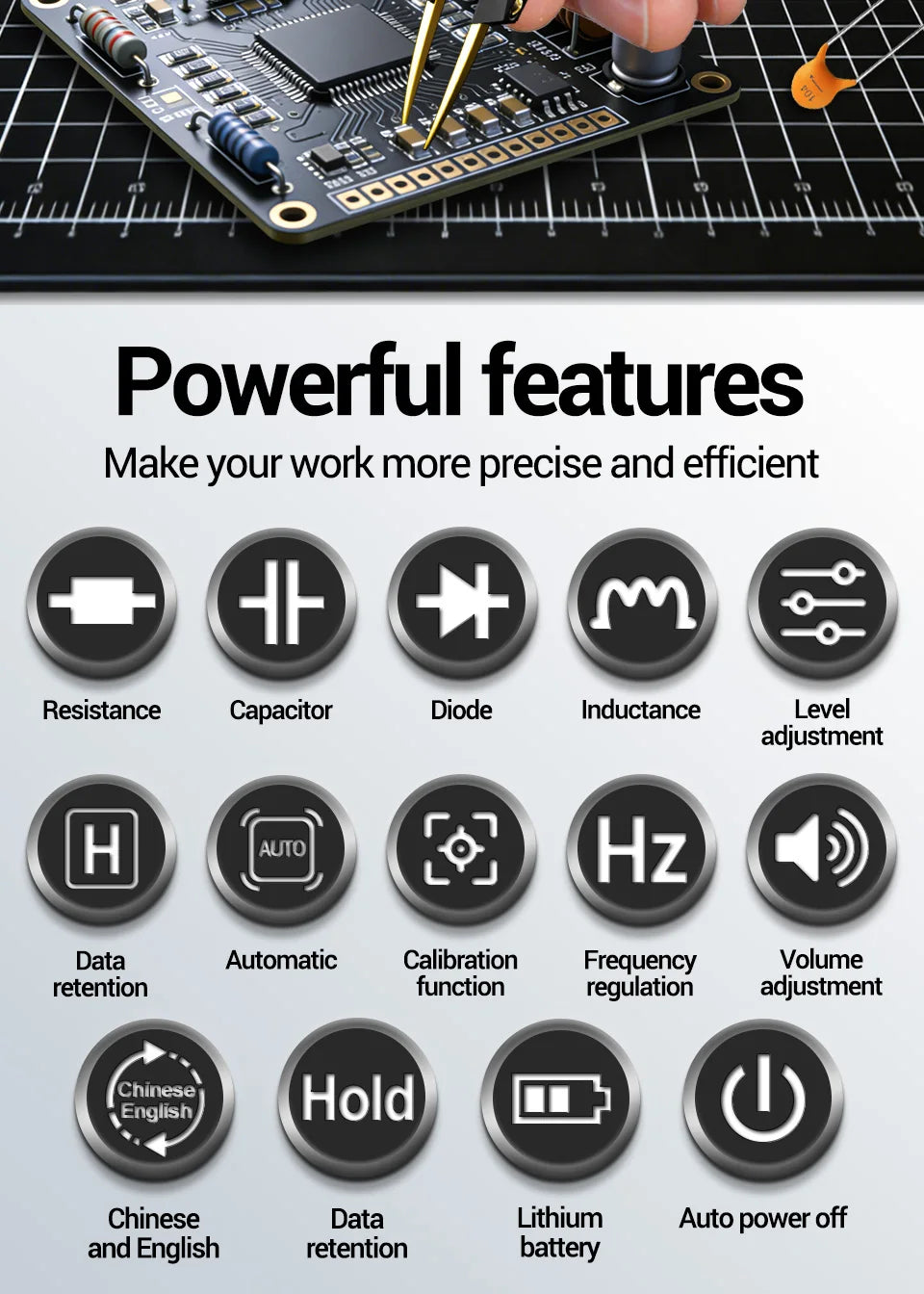 ANENG GN703 Smart Tweezers LCR Meter Professional SMD ESR Test Capacitance Resistance Inductance Digital LCR Bridge Calibration