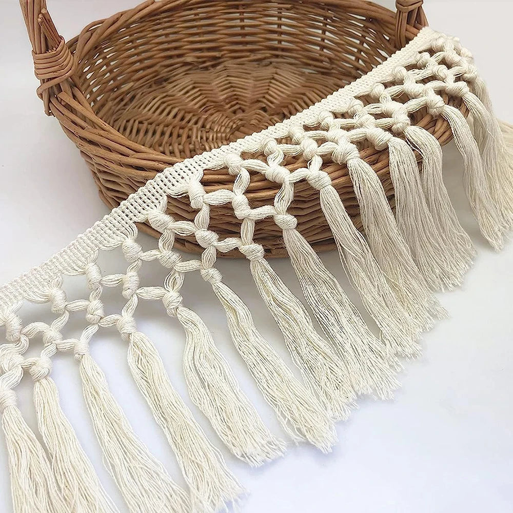 1 Yard 14cm Wide Tassel Trim Cotton Fringe Boho Macrame Tassel Ribbon For DIY Craft Hometextile Curtain Sewing Accessories