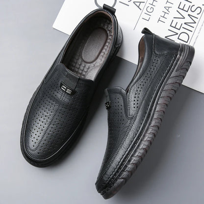 Men's Summer Hollow Slip-on Loafers, Breathable, Anti-slip & Wear-resistant, Soft Sole Casual Driving Shoes-WC886-1