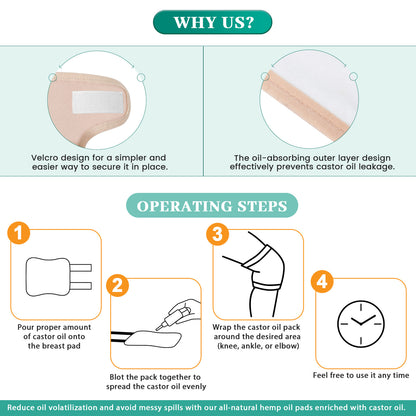 Reusable Castor Oil Pack Organic Knee Pain Compress Wrap Adjustable Pad Self Conditioning Aid Liver Abdomen Muscles Kidneys