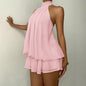 2026 Women's Elegant Halter Neck Sleeveless Ruffled Layered Chiffon Mini Dress Casual Summer Party Dress for Beach Vacation Y2K