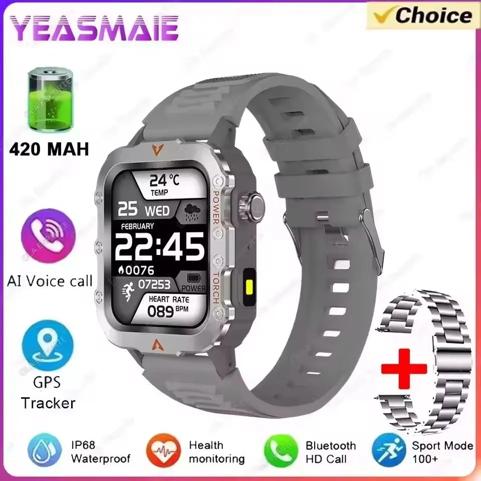 2025 New Military Smart Watch Men Waterproof Outdoor Sports Fitness Tracker Health Monitor 2.19" BT Call Smartwatch HT30