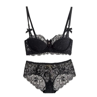 Modest French Pure Desire Bralette AB Cup Full Coverage Lace Bra & Set Small Bust Push Up Wireless for Chubby Girl Bow Plus Size
