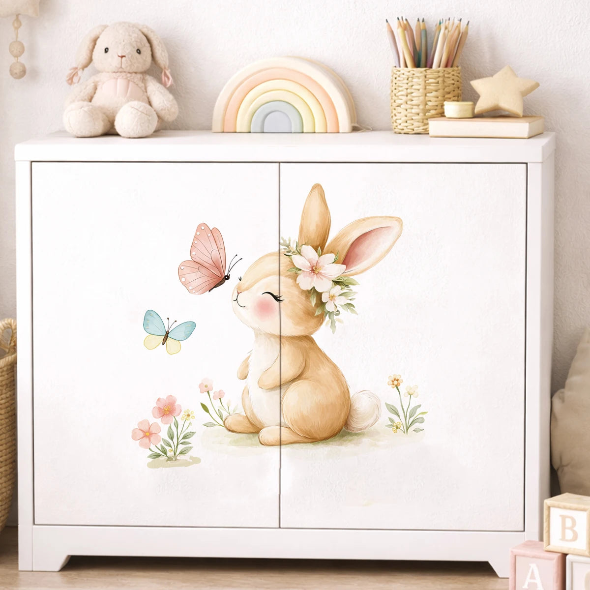 Easter Bunny Wall Sticker Cute Rabbit Family Nursery Wall Decals Kids Room Bathroom Vinyl Wall Art Baby Room Decor Spring Easter