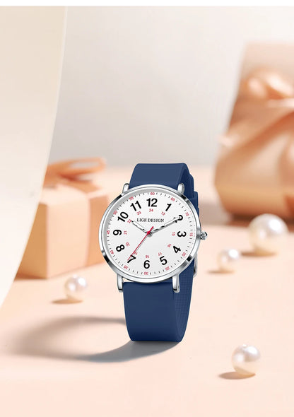 LIGE New Fashion Women's wristwatch Ultra-Thin Quartz Watches for Woman Waterproof Luminous Silicone Ladies Watches Pink Clock