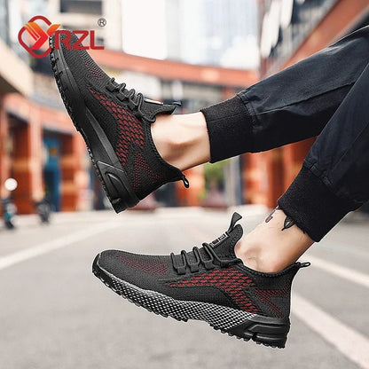 YRZL Running Shoes Men Comfortable Lightweight Grey Walking Sneakers Breathable Air Mesh Non Slip Casual Tennis Shoes for Men