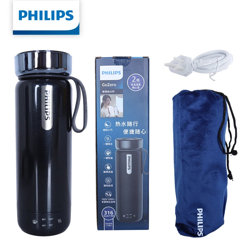 Philips GoZero Electric Heating Cup AWP2799 4-Speed Temperature Settings 12H Thermos Fast Boil Ideal for Travel Office Home