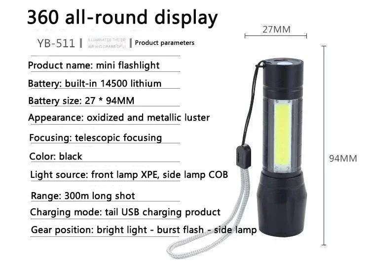 Super Bright LED Flashlight Type-C Rechargeable Long Range Tactical Torch Outdoor Waterproof Emergency Camping Fishing Lantern