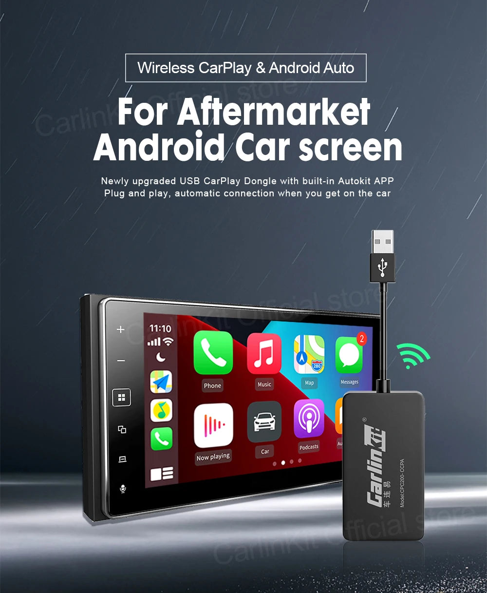 CarlinKit USB Wired/Wireless CarPlay Adapter Wireless Android Auto AI Box Mirrorlink Bluetooth Auto Connect For Android Car Radio For Youtube Netflix Google Map Android Aftermarket Car Screen
