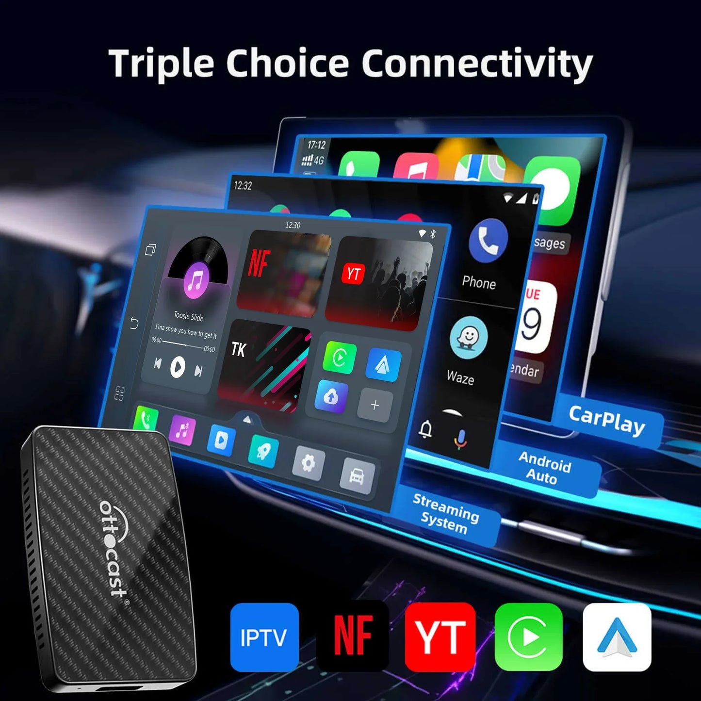 OTTOCAST Wireless CarPlay Android Auto Adapter Play2Video Pro Video Box New WiFi Car Accessories for Youtube for Netflix