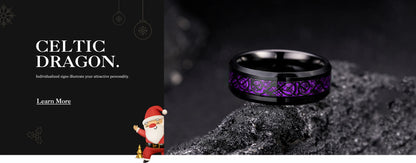 30 Colors Fashion 8MM Men Stainless Steel Celtic Dragon Rings Inlay Carbon Fiber Rings For Men Women Wedding Party Jewelry Gifts