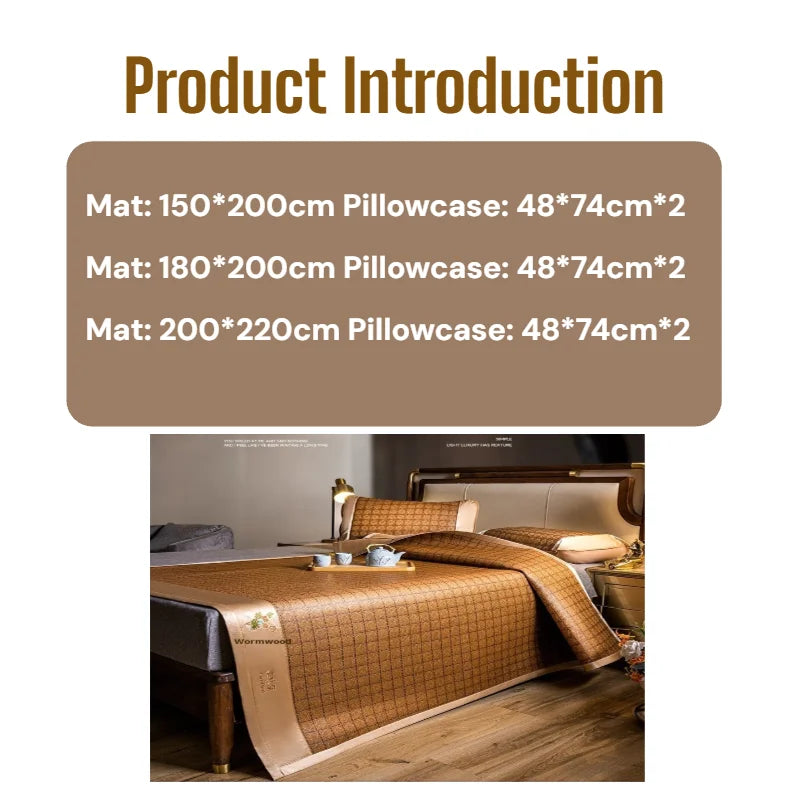 Ice Silk Summer Cooling Mat Natural Vine Foldable Double-Sided Bamboo Mat for 1.5/1.8m Bed Naked Sleeping Dormitory Home Use