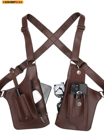 HOMEFISH Double Shoulder Strap Tactical Fishing Bag Waterproof PU Multi-Pocket Outdoor Anti-Theft Crossbody Bag Multi-Purpose