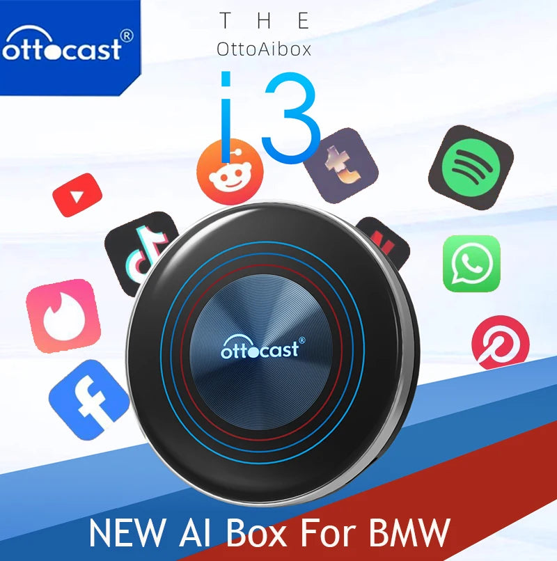 OTTOCAST i3 Carplay Ai Box Wireless CarPlay Adapter Android 13 QCM 6125 Play Store Netflix Youtube Video Box for BMW MG Hyundai