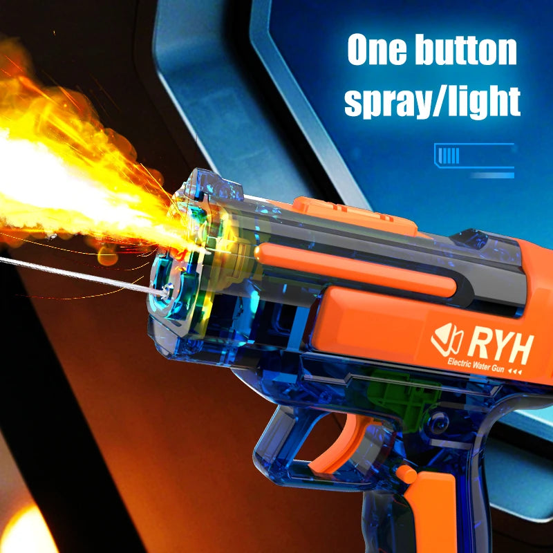 Electric Water Gun with Lights Continuous Firing Squirt Gun Long Range Shooting Watergun Mist Spray Water Pistol Outdoor Toy