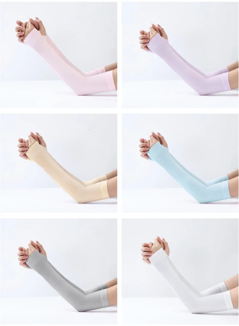 Long Gloves Sun Uv Protection Hand Protector Cover Arm Sleeves Summer Ice Silk Sunscreen Outdoor Arm Warmer Half Finger Sleeves