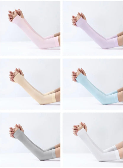 Long Gloves Sun Uv Protection Hand Protector Cover Arm Sleeves Summer Ice Silk Sunscreen Outdoor Arm Warmer Half Finger Sleeves