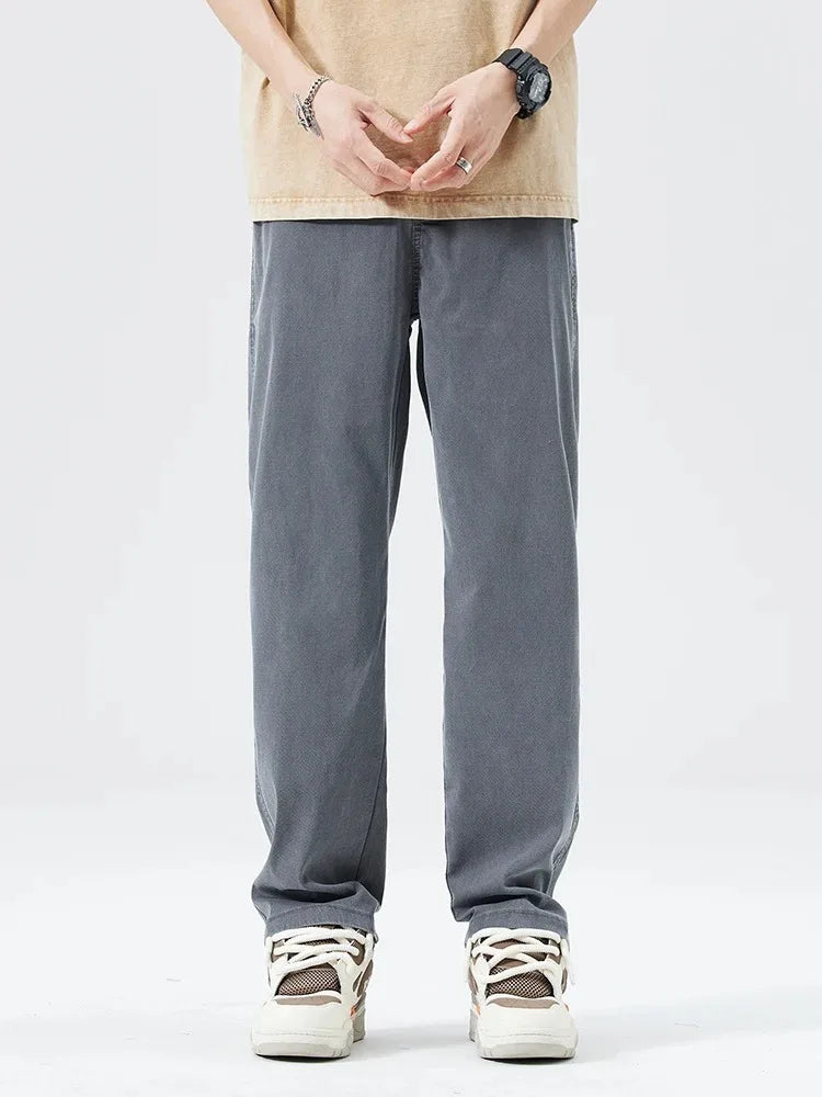 Ultra Thin Baggy Jeans Men's Summer New in Lyocell Soft Breathable Straight Trousers Elastic Waist Casual Blue Gray Wide Pants