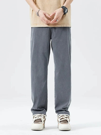 Ultra Thin Baggy Jeans Men's Summer New in Lyocell Soft Breathable Straight Trousers Elastic Waist Casual Blue Gray Wide Pants