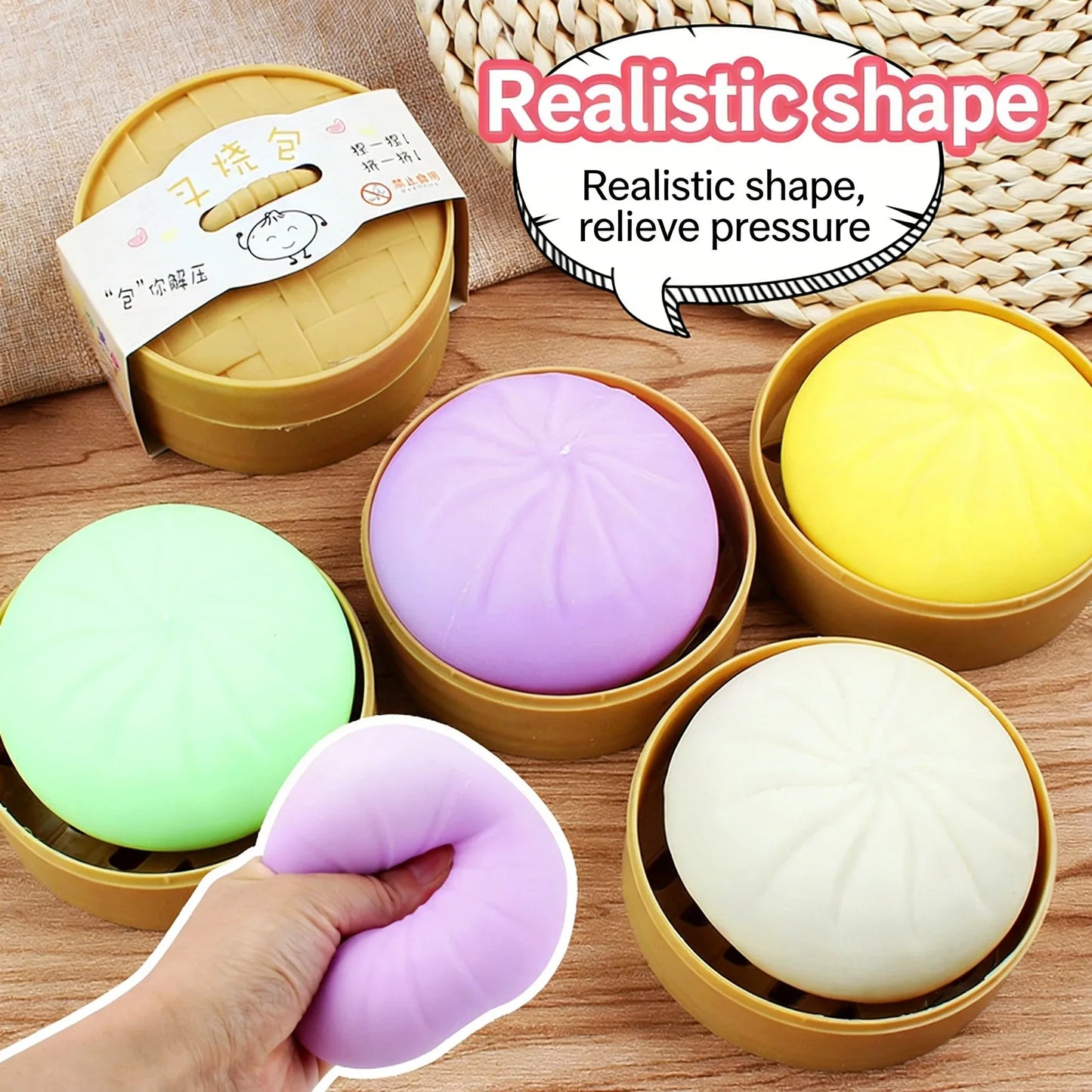 Colorful Steamer Dumpling Squishies Stress Ball Slow Rising Squeeze Fidget Toy Anti-Stress Sensory Relief for Adults Funny Gifts