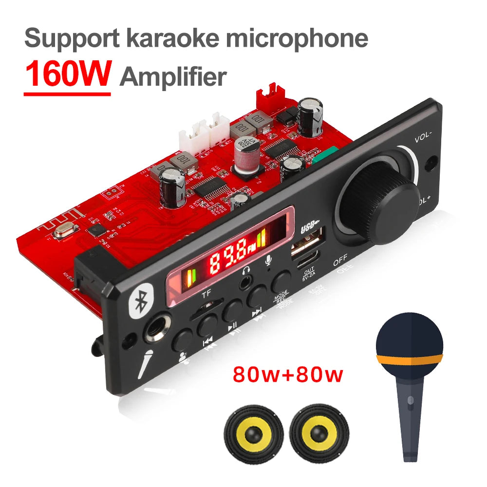 160W Amplifier Bluetooth MP3 WMA  APE Decoder Board 12V 40W Handsfree Car Audio Microphone USB TF FM Radio DIY Mp3 Music Player