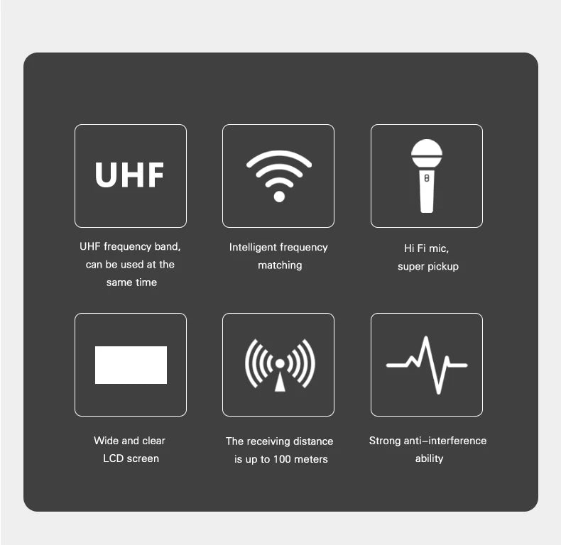 Wireless Microphone Handheld Dual Channels UHF Fixed Frequency Dynamic Mic For Karaoke Wedding Party Band Church Show