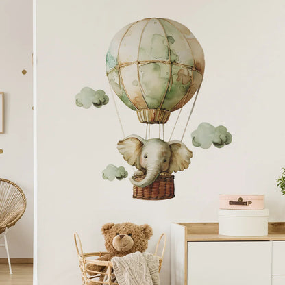 1pcs cartoon spring elephant hot air balloon children's room bedroom porch home decoration wall stickers self-adhesive