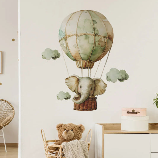 1pcs cartoon spring elephant hot air balloon children's room bedroom porch home decoration wall stickers self-adhesive