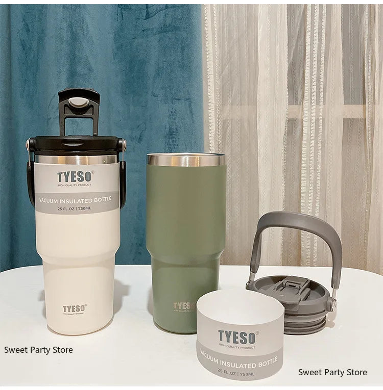 Tyeso 600/750/900/1050/1200ML Stainless Steel Thermos Bottle Car Coffee Cup Sports Water Bottles Keeps Cold and Heat Thermal Mug