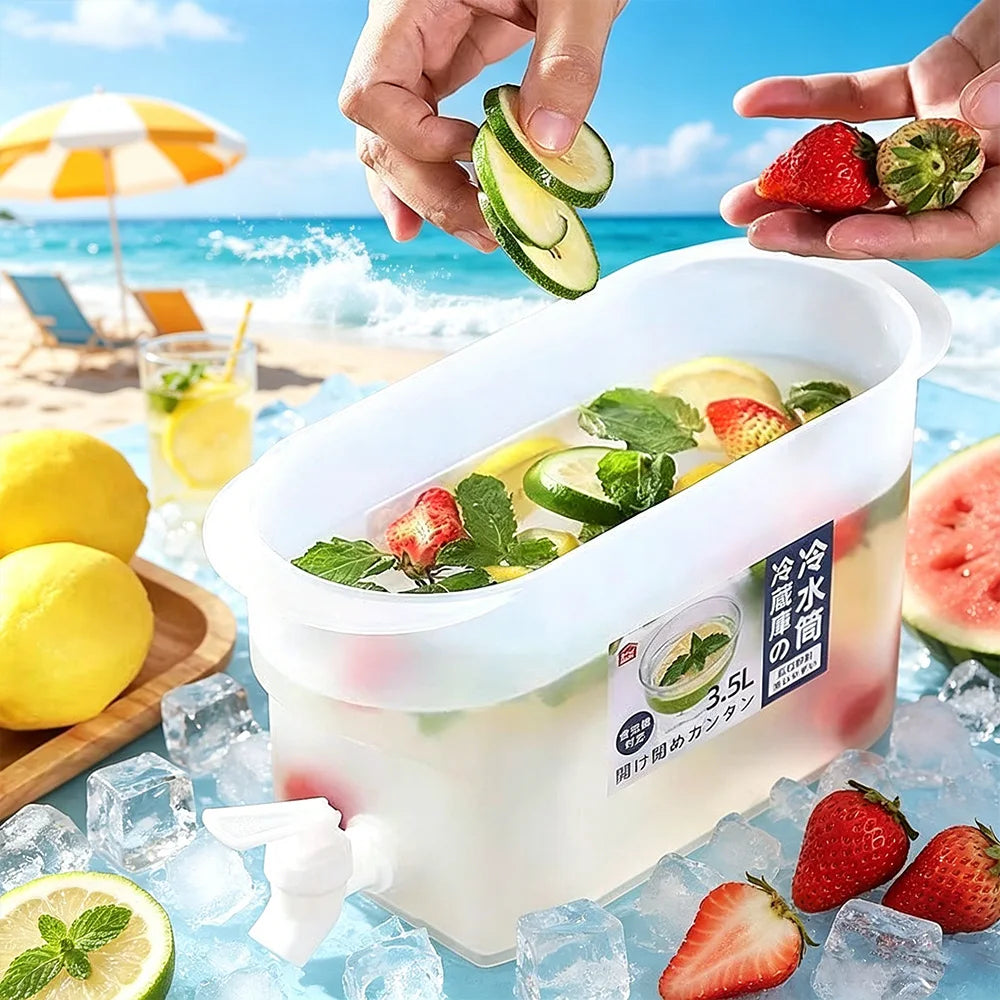 3.5L Large Cold Water Container with Tap, Household Water Jug, Summer Iced Drink Fruit Tea Dispenser for Outdoor Events