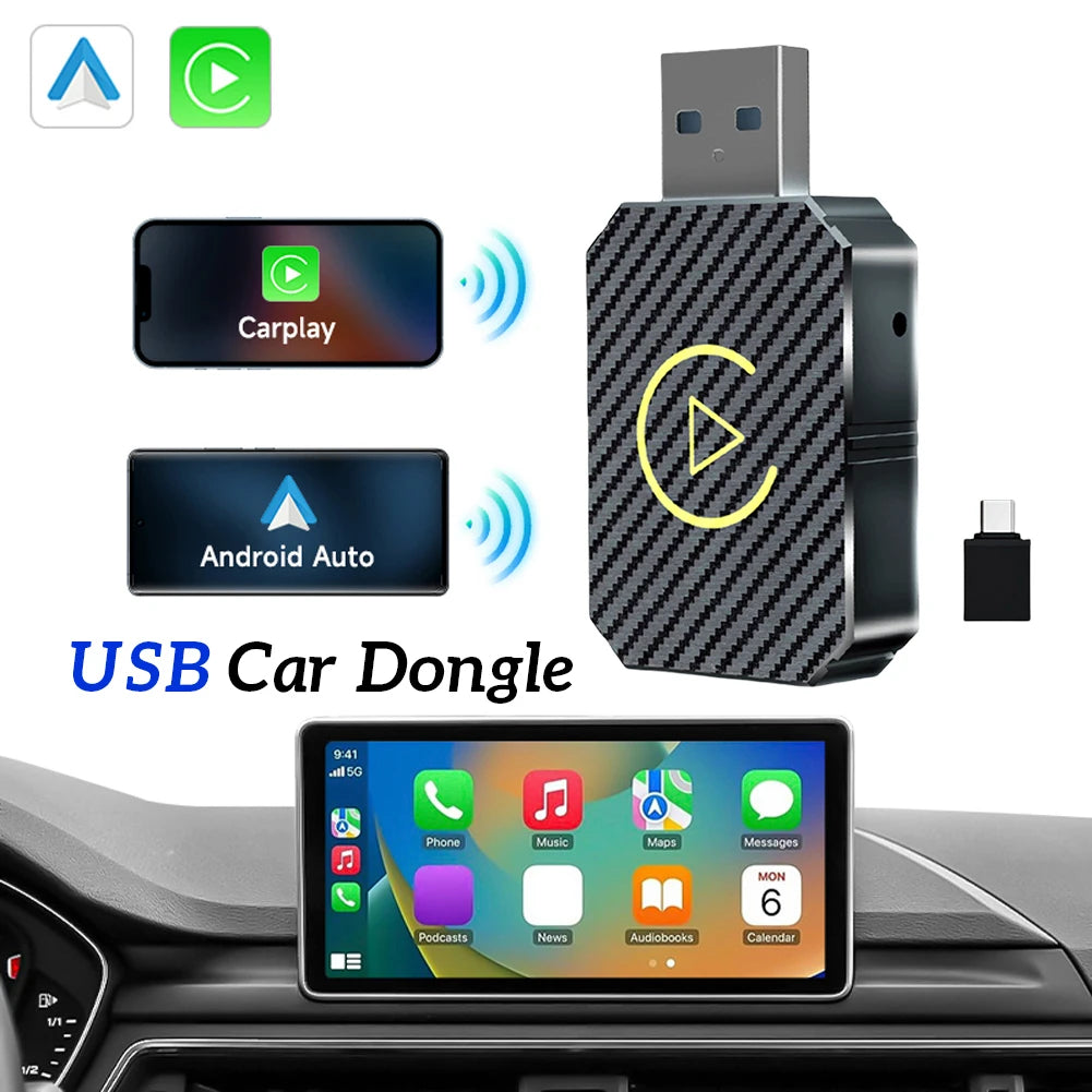 Wireless Carplay Android Auto Adapter Plug&Play CarPlay AI Box BT Wireless Dongle for OEM Wired CarPlay/Andriod Auto Cars TV Box