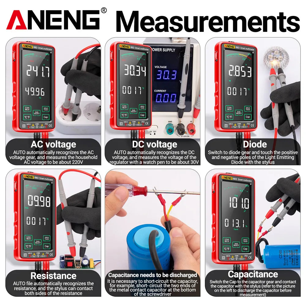 ANENG 683 Inteligentny Multimetr Akumulatorowy Wysokiej Klasy Dotykowy 6000 Zliczeń Multimetro Tester Multitester AC/DC Napięcie Prąd Narzędzie