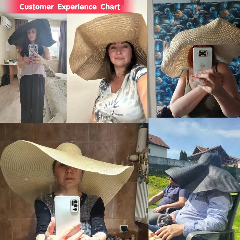 70cm Oversized  Wide Brim Sun Hat Travel  Large UV Protection Beach Straw Hats Women's Summer Floppy Foldable Chapeaux Wholesale
