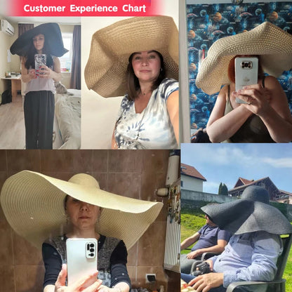 70cm Oversized  Wide Brim Sun Hat Travel  Large UV Protection Beach Straw Hats Women's Summer Floppy Foldable Chapeaux Wholesale