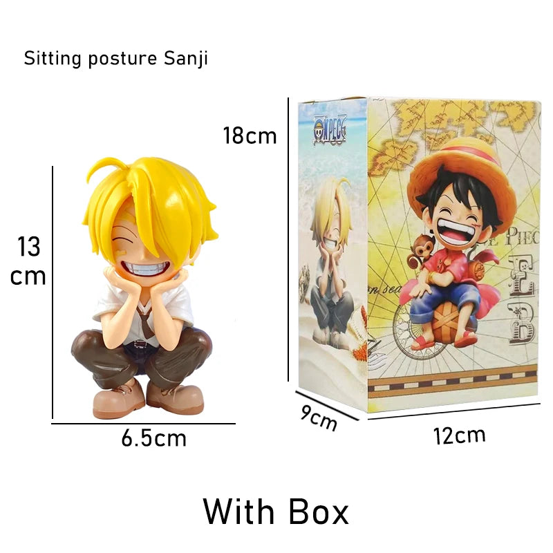 Anime peripheral series new ONE PIECE Luffy Solon Sanji Q-version sitting posture model figurine toy for children birthday gifts