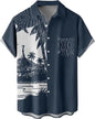 Summer Men's Gradient Sketch Coconut Tree 3D Printed Shirt, Vintage Hawaiian Tropical Quick Drying Loose Shirt