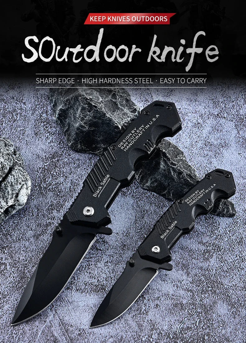 High-hardness outdoor folding knife, portable small straight knife for camping, stainless steel pocket knife, men's fruit knife