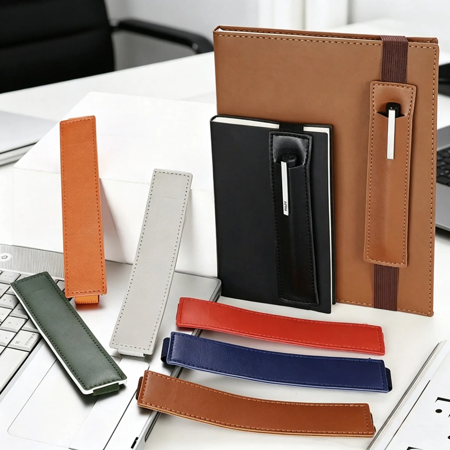 Pu Leather Pen Bag Elastic Buckle Book Notebook Fashion School Pen Case for Office Meeting Easy Carry Office Student Stationery