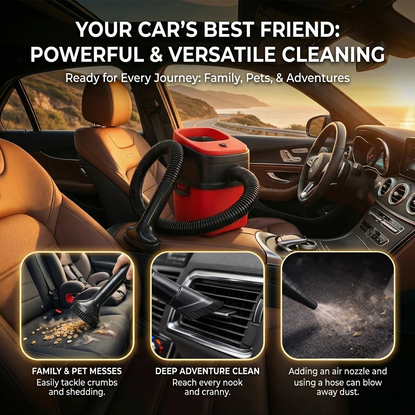 12V Bucket Car Vacuum Cleaner Wet and Dry Use Multi-functional Portable Powerful Suction Large Capacity With Multiple Nozzles