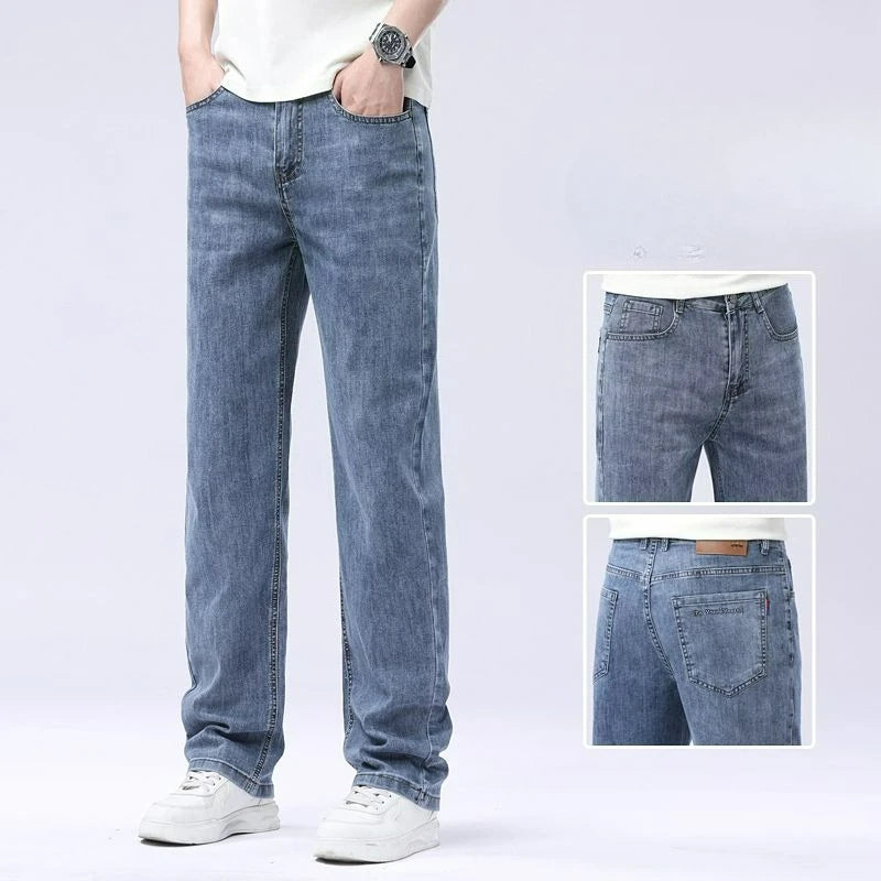Men's Denim Jeans Thin Summer Straight Business Soft Fashion New High Quality Denim Pants Casual Elastic Work Trousers Versatile