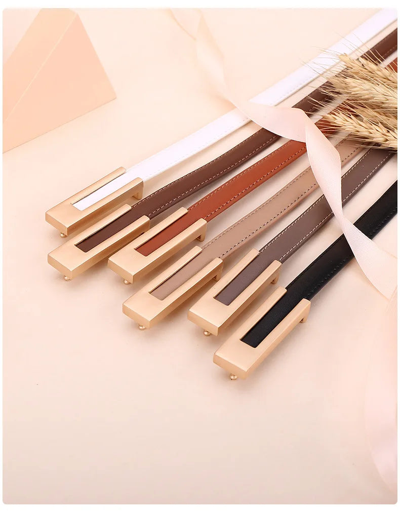 Ladies fashion cowhide leather belt; thin waist belt; versatile decoration; slimming dress; suit accessory; belt for women