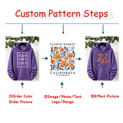 Customize Womens Hoodies Street Oversized Pocket Sweatshirts Hip Hop Unisex Tops DIY Your Logo/Graphic Pullovers Woman Clothes
