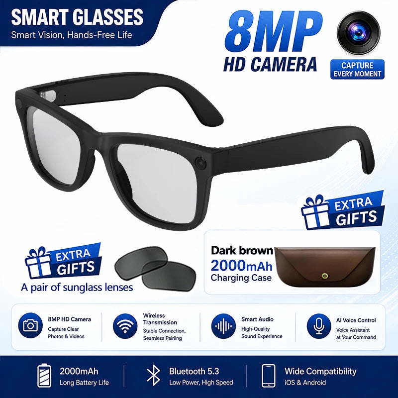 New HD5-ultra AI Smart Glasses AI Real-time Translation 800W Pixel Camera Photo Video Recording 300 Mah Smart Glasses 2026