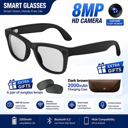 New HD5-ultra AI Smart Glasses AI Real-time Translation 800W Pixel Camera Photo Video Recording 300 Mah Smart Glasses 2026