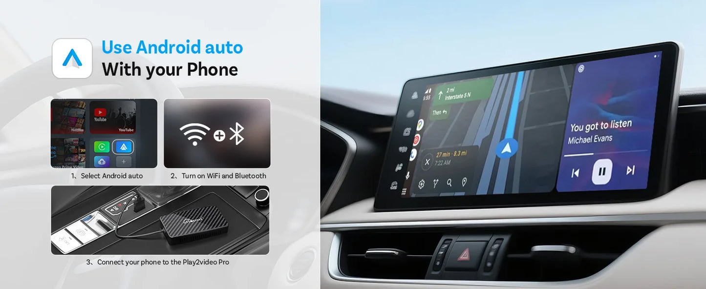 Ottocast Play2Video Pro 2026 Wireless Android Auto & CarPlay AI Box In-Car Video Streaming YouTube Netflix IPTV USB Plug & Play