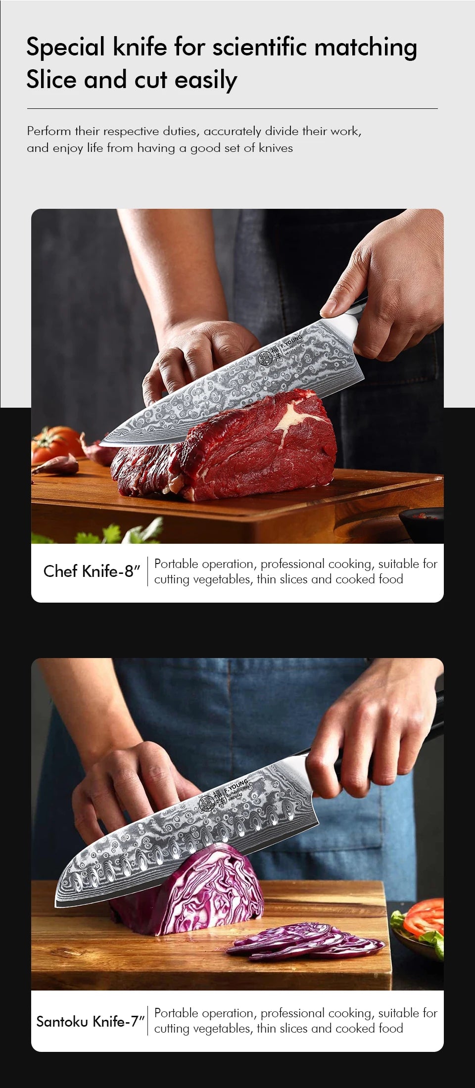 F.YOUNG Professional Kitchen Knives Damascus Steel Japanese Chef Knife Slicer Sashimi Utility Fruit Cooking Kitchenware Utensils