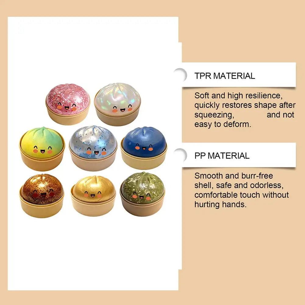 Glitter Slow Rising Dumpling Stress Relief Ball Steamed Bun Squishy Toy Stretchy Reusable Decompression Toy Office Travel Gift